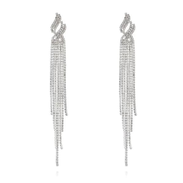 Strass Silver Örhängen med Kedjor - Glittrande Vita Rhinestones