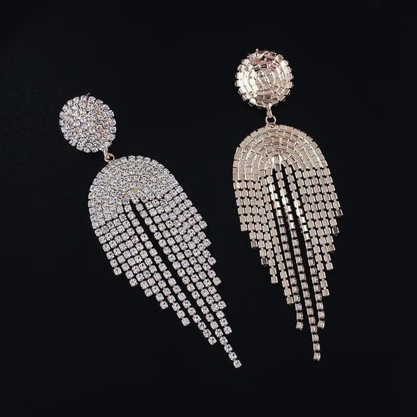 Strass Guld Örhängen med Kedjor - Glittrande Vita Rhinestones