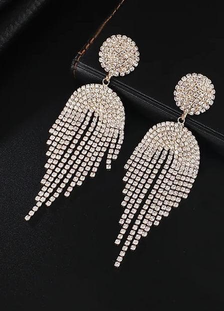 Strass Guld Örhängen med Kedjor - Glittrande Vita Rhinestones