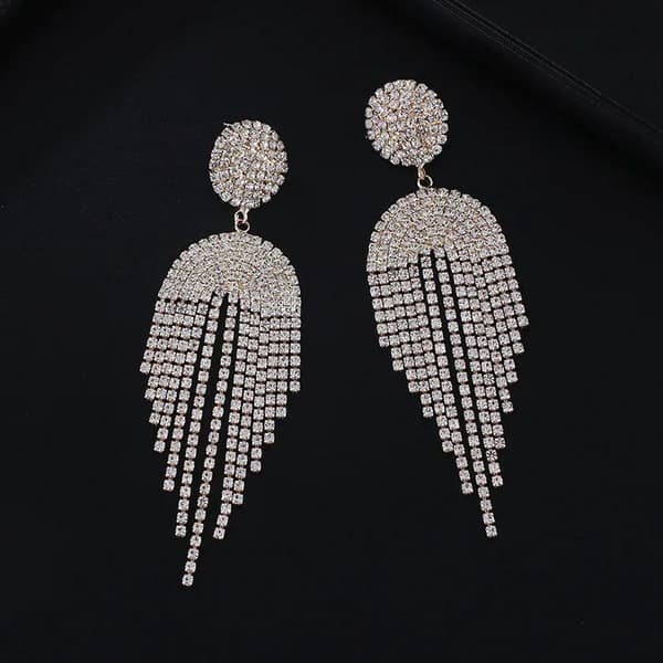 Strass Guld Örhängen med Kedjor - Glittrande Vita Rhinestones