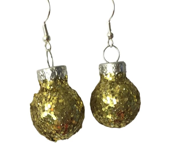 Silver Örhängen till Jul / Christmas - Guld Glittriga Julkulor