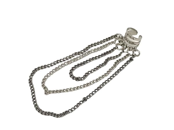 Silver & Svartgrå Earcuff Ear Cuff Örhänge med Hängade Kedjor