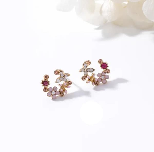 Guld Stud Örhängen - Blommor med Rhinestones i Olika Färger