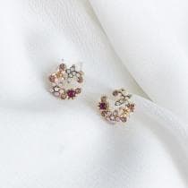 Guld Stud Örhängen - Blommor med Rhinestones i Olika Färger