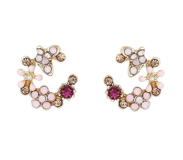 Guld Stud Örhängen - Blommor med Rhinestones i Olika Färger