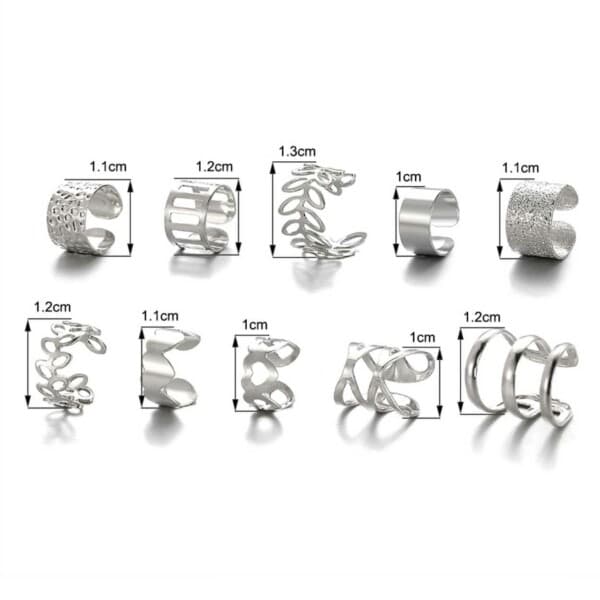 Fake Helix Piercing 10-Pack Earring Ear manchet uden hulsølv