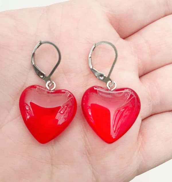 Earrings - Heart - Red - Stainless Steel - Brisure