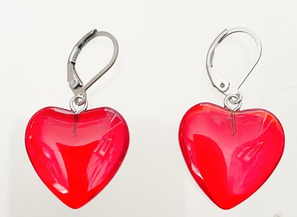 Earrings - Heart - Red - Stainless Steel - Brisure