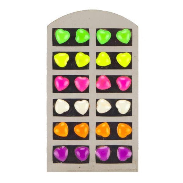 12 par Stud Örhängen i 6 Olika Neon Färger/Neonfärger - Hjärtan