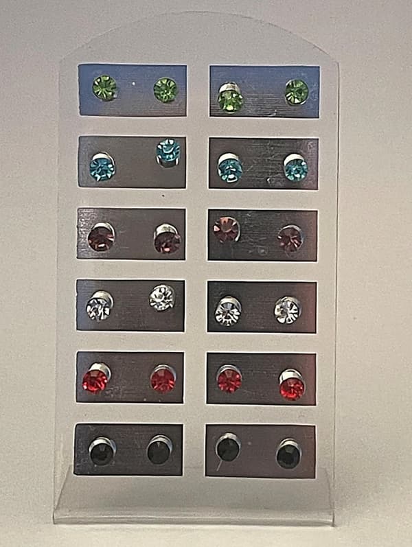 12 par Stud Örhängen med Rhinestones i 6 Olika Färger