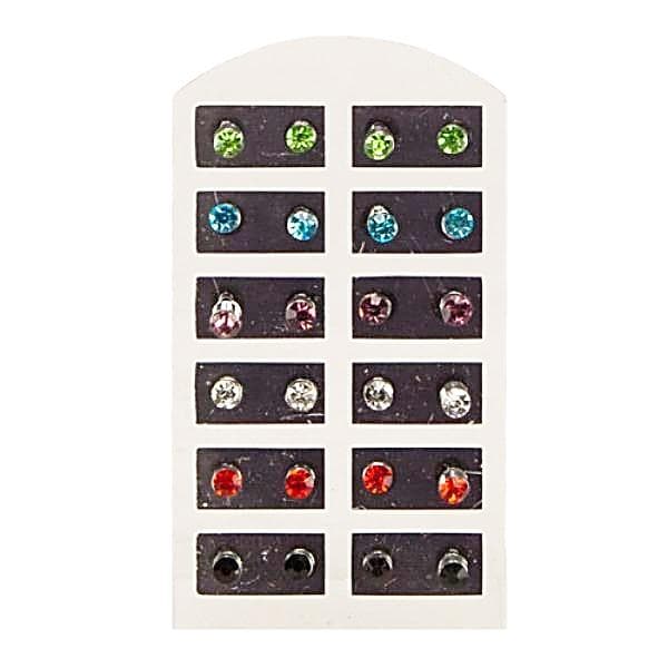 12 par Stud Örhängen med Rhinestones i 6 Olika Färger