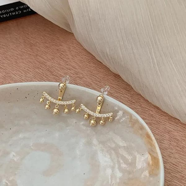 Unika 2i1 Guld Örhängen - Guld Kulor / Pärlor & Vita Rhinestones