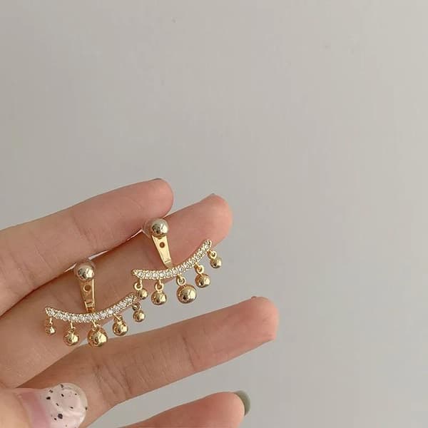 Unika 2i1 Guld Örhängen - Guld Kulor / Pärlor & Vita Rhinestones
