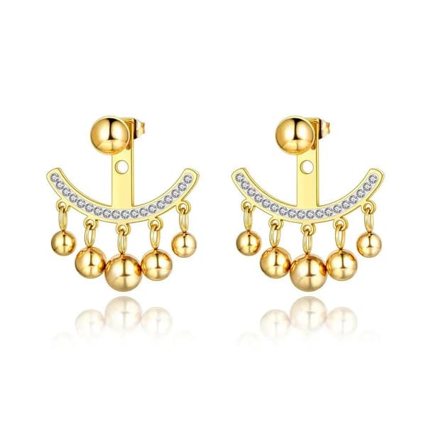 Unika 2i1 Guld Örhängen - Guld Kulor / Pärlor & Vita Rhinestones