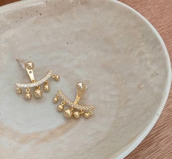 Unika 2i1 Guld Örhängen - Guld Kulor / Pärlor & Vita Rhinestones