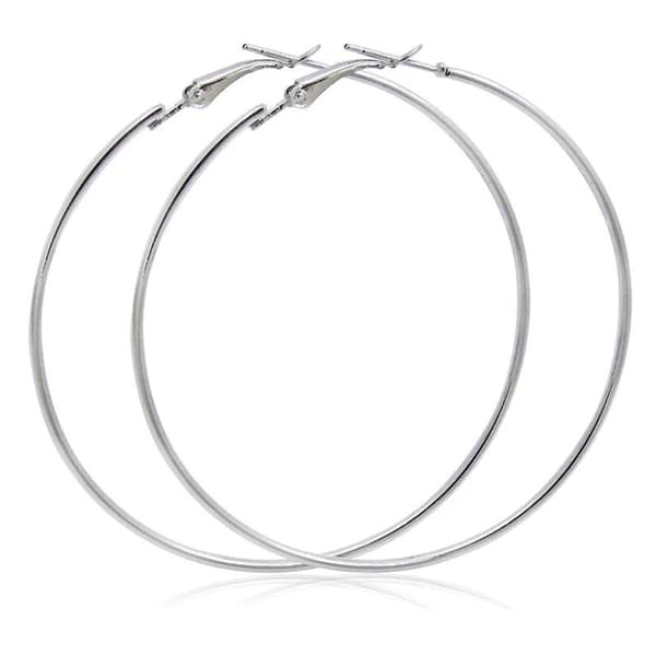 Riktigt Stora Blanka Tunna Runda Hoop Örhängen - 12 cm - Silver
