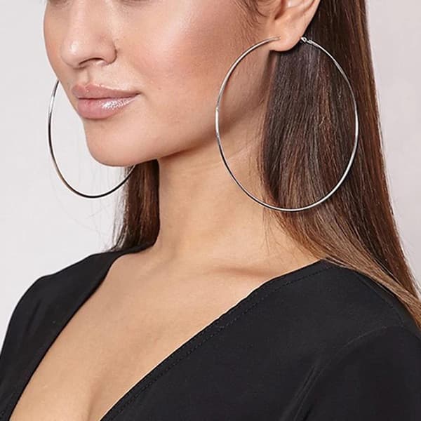 Stora Blanka Tunna Runda Hoop Örhängen - 9 cm - Silver