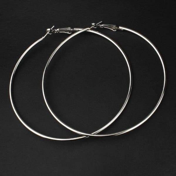 Stora Blanka Tunna Runda Hoop Örhängen - 9 cm - Silver