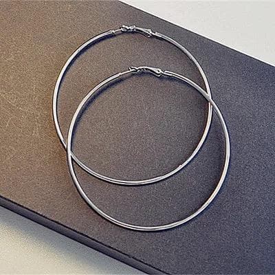 Stora Blanka Tunna Runda Hoop Örhängen - 9 cm - Silver