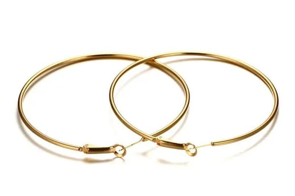 Stora Blanka Tunna Runda Hoop Örhängen - 9 cm - Guld