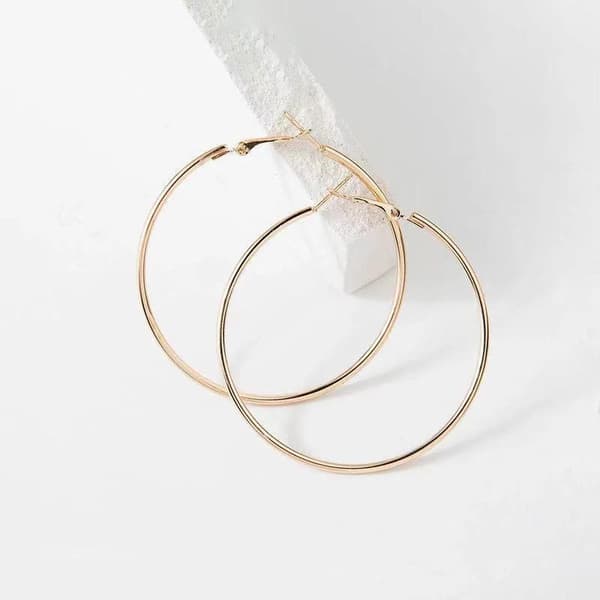 Stora Blanka Tunna Runda Hoop Örhängen - 9 cm - Rosé Guld