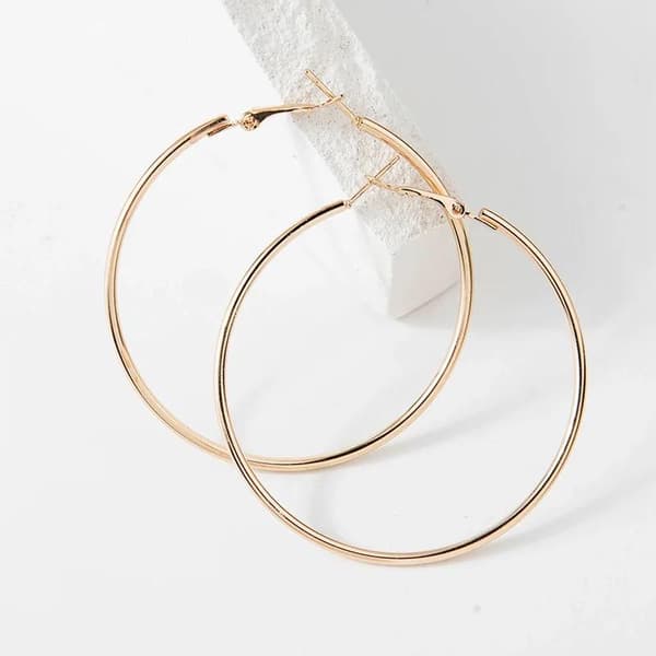 Stora Blanka Tunna Runda Hoop Örhängen - 9 cm - Rosé Guld