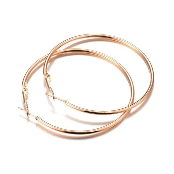 Stora Blanka Tunna Runda Hoop Örhängen - 9 cm - Rosé Guld