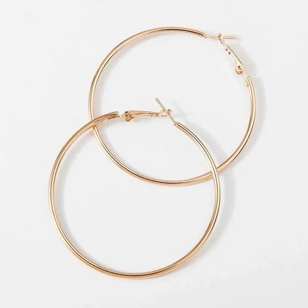 Stora Blanka Tunna Runda Hoop Örhängen - 9 cm - Rosé Guld