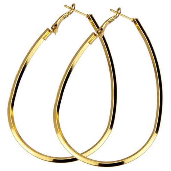 Ovala Stora Hoop Örhängen - Droppar med Kantig Design - Guld