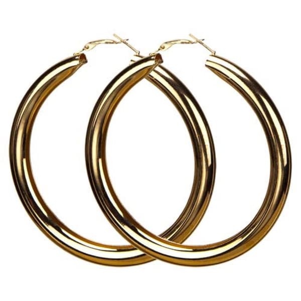Stora Breda Blanka Runda Hoop Örhängen - 8 cm - Guld