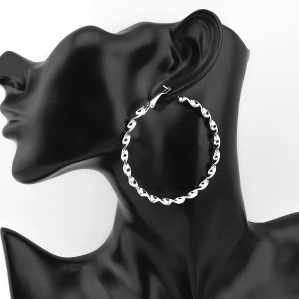 Stora Blanka Runda Hoop Örhängen - Twist & Tvinnade 8 cm -Silver