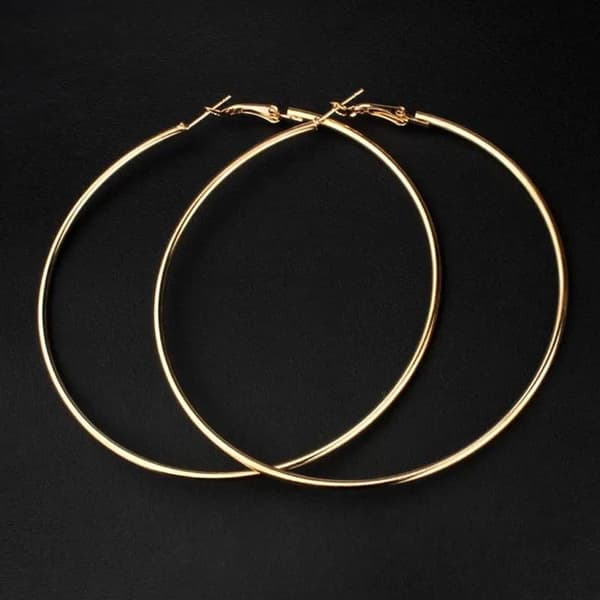 Stora Blanka Tunna Runda Hoop Örhängen - 8 cm - Guld