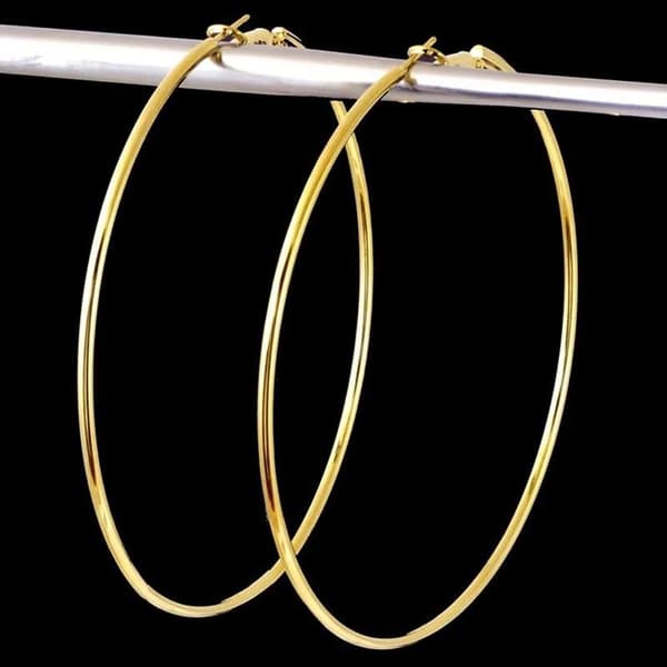 Stora Blanka Tunna Runda Hoop Örhängen - 8 cm - Guld