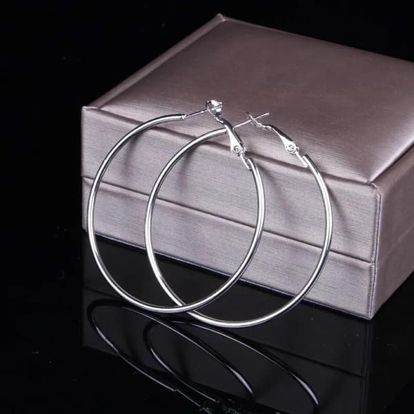 Stora Blanka Tunna Runda Hoop Örhängen - 6 cm - Silver