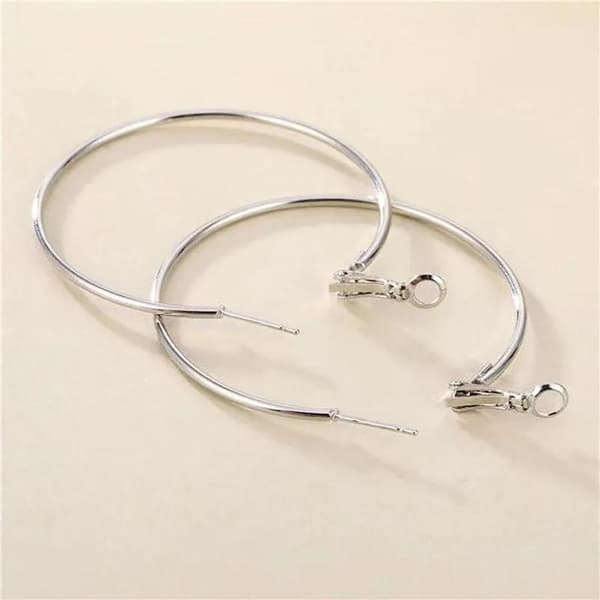 Stora Blanka Tunna Runda Hoop Örhängen - 6 cm - Silver