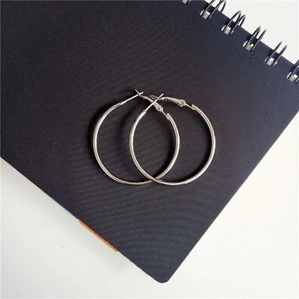Klassiska Blanka Tunna Runda Hoop Örhängen - 3 cm - Silver