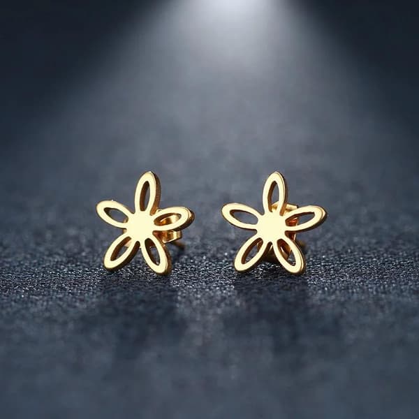 Stud Guld Örhängen i Stål med Söta Blommor - 14K Guldpläterade