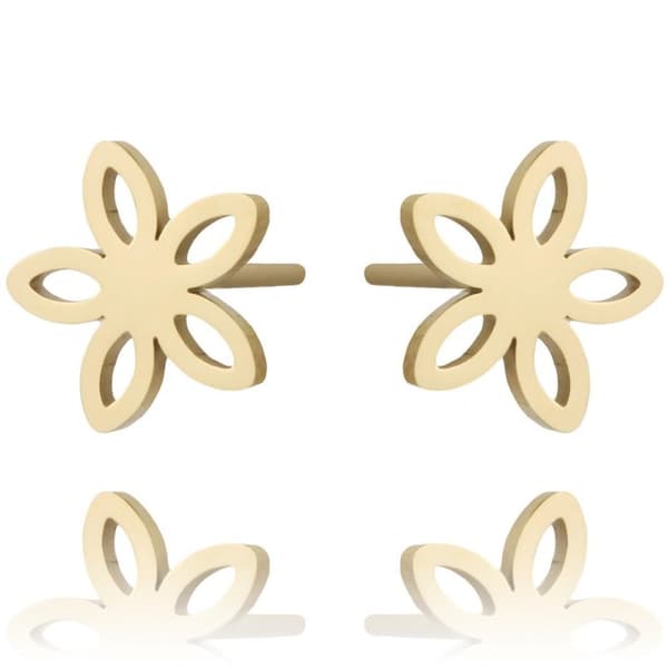 Stud Guld Örhängen i Stål med Söta Blommor - 14K Guldpläterade