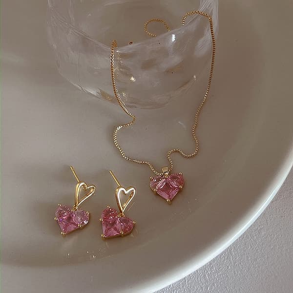 Hjärthänge Halsband Hjärta örhängen Rosa