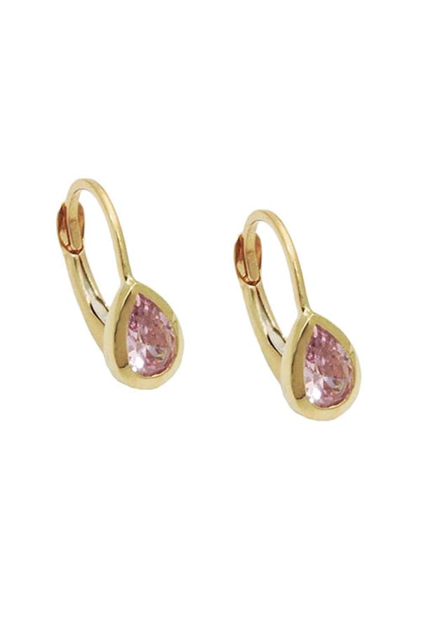 Leverback Earrings 14x5mm Drop Cubic Zirconia Pink 9k Gold - GL431390