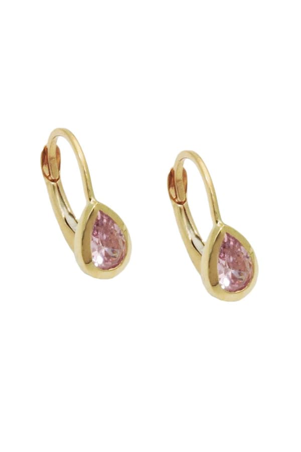 Leverback Earrings 14x5mm Drop Cubic Zirconia Pink 9k Gold - GL431390