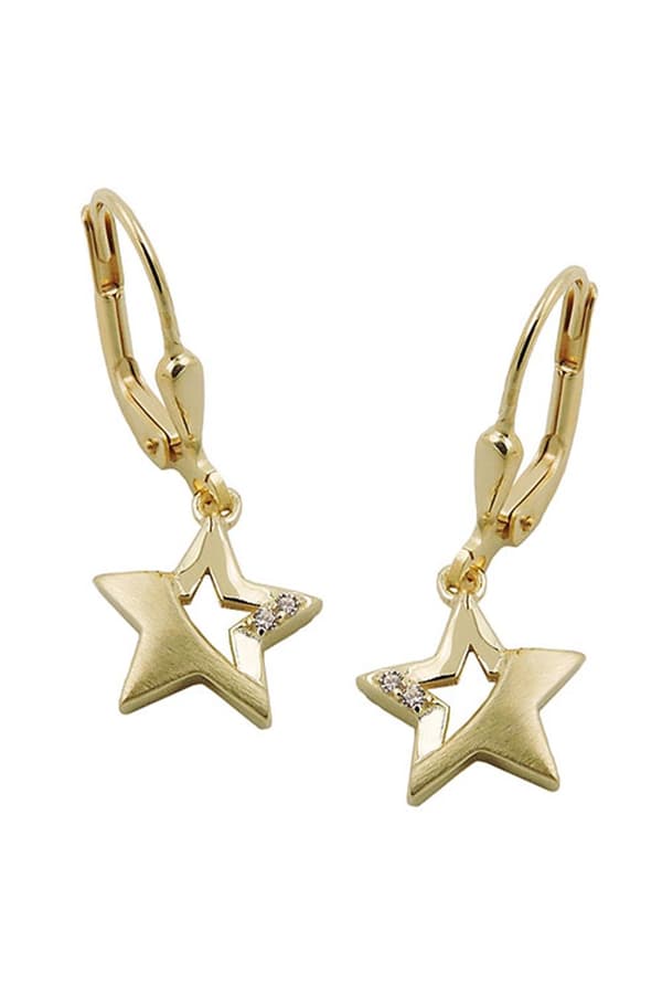 Leverback Earrings 25x10mm Star Partially Frosted With Zirconias 9k Gold - GL431358