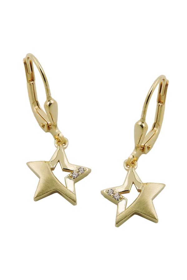Leverback Earrings 25x10mm Star Partially Frosted With Zirconias 9k Gold - GL431358