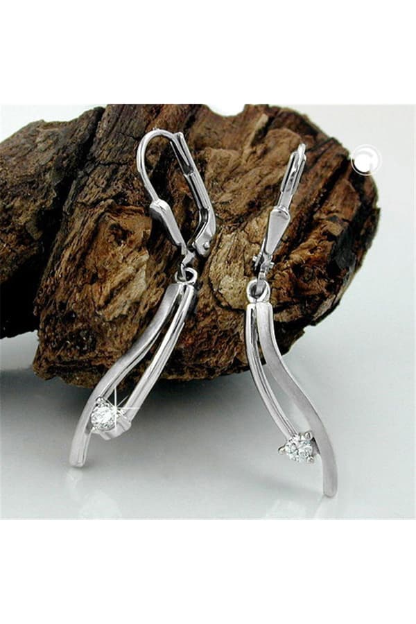 Leverback Earrings Dangle 35x5mm Zirconia Matte Shiny 9k White Gold - GL430916