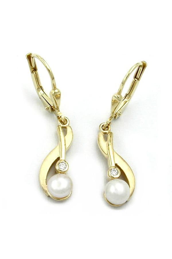 Leverback Dangle Earrings 30x6mm Freshwater Cultured Pearl Cubic Zirconia 9k Gold - GL430897