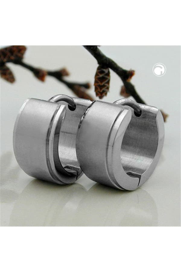 Hoop Earrings 13x7mm Hinged Hoops Matte-Finished Stainless Steel - GL03315