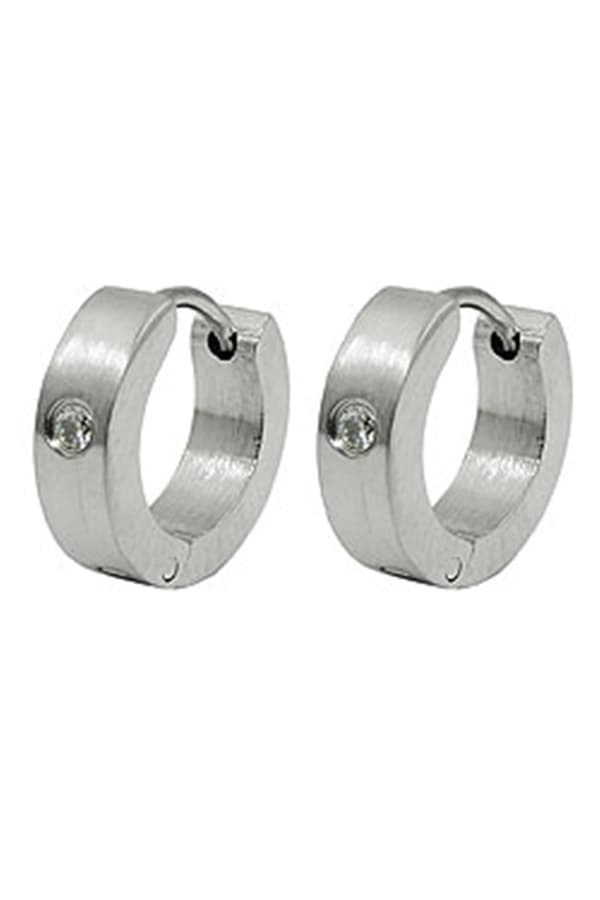 Hoop Earrings 13x4mm Hinged Hoops With White Glass Stone Stainless Steel - GL03305