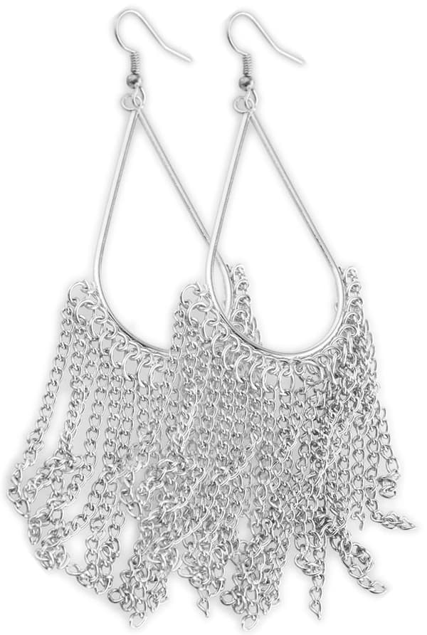 Långa Retro Boho Bohemiska Silver Örhängen med Droppar & Kedjor