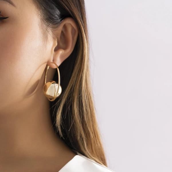Stora Statement Hoop Guld Örhängen med Ring & Blank Kula