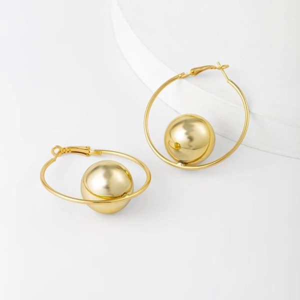 Stora Statement Hoop Guld Örhängen med Ring & Blank Kula